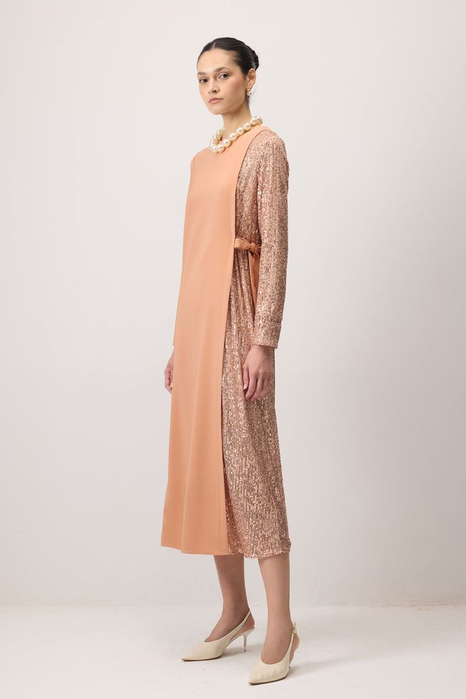 Touche Prive Κομψό Μπεζ Φόρεμα Shift Με Παγιέτες Χονδρικό εμπόριο ενδυμάτων Απλό