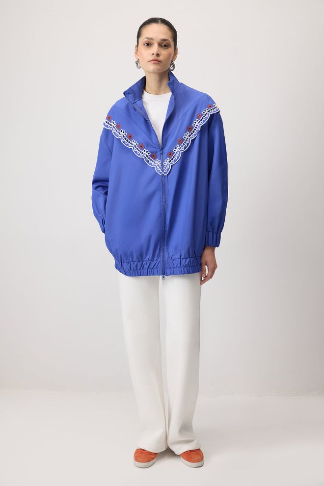 Touche Prive Modrý Voľný Neformálny Pršiplášť Na Zips S Kapucňou Veľkoobchod s oblečením Neformálny