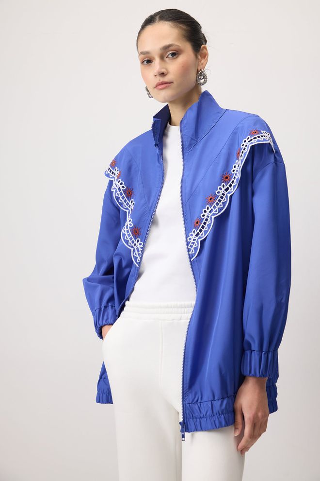 Touche Prive Blue Casual Oversized Zip Up Raincoat With Hood Wholesale Clothing Beach