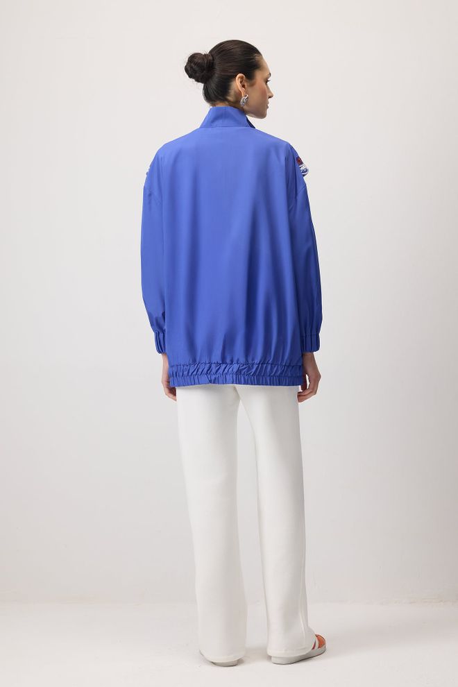 Touche Prive Blue Casual Oversized Zip Up Raincoat With Hood Wholesale Clothing Sport