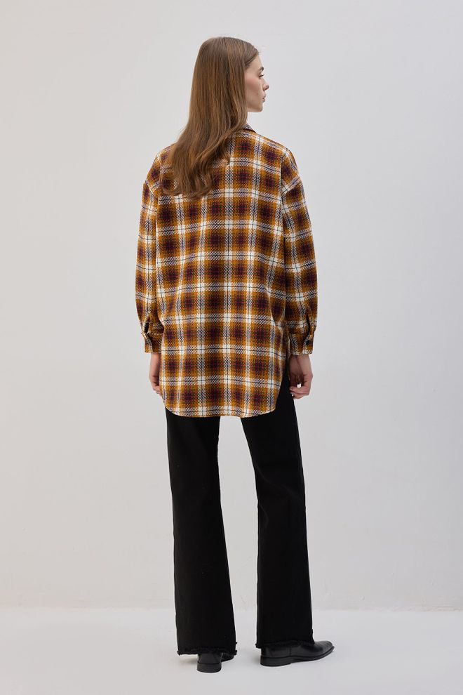 Touche Prive Sarı Oversized Kareli Polo Yaka Gömlek Toptan Giyim Gündelik