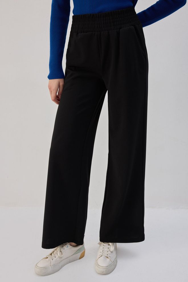 Touche Prive Siyah Palazzo Pantolon Yüksek Bel Ve Geniş Paça Black Palazzo Pants With High Waist And Wide Leg Toptan Giyim Gündelik