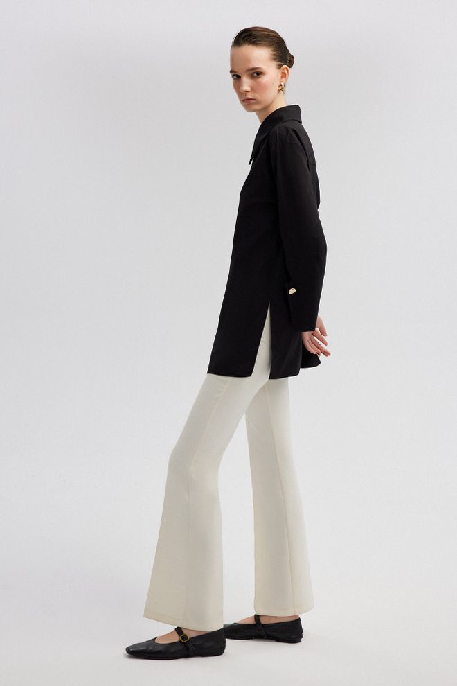 Touche Prive Čierna Formálna Oversize Košeľa S Vrúbkovaným Golierom Veľkoobchod s oblečením Práca