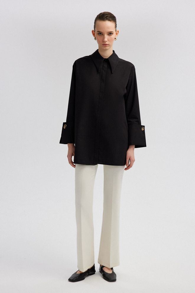 Touche Prive Čierna Formálna Oversize Košeľa S Vrúbkovaným Golierom Veľkoobchod s oblečením 9