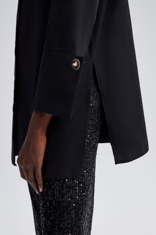 Touche Prive Čierna Formálna Oversize Košeľa S Vrúbkovaným Golierom Veľkoobchod s oblečením Zima