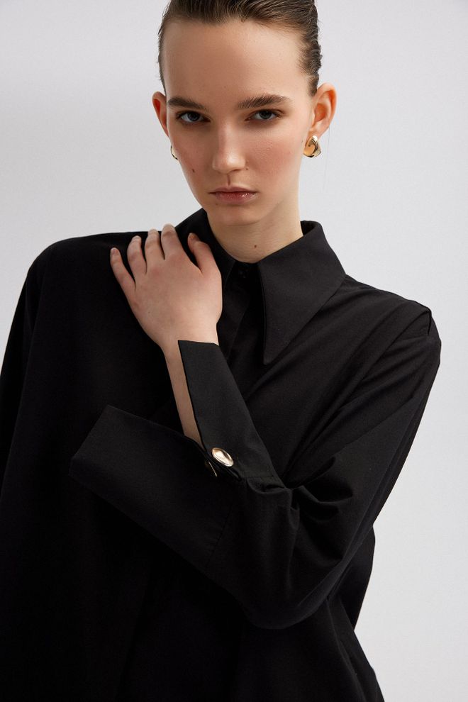 Touche Prive Čierna Formálna Oversize Košeľa S Vrúbkovaným Golierom Veľkoobchod s oblečením 1