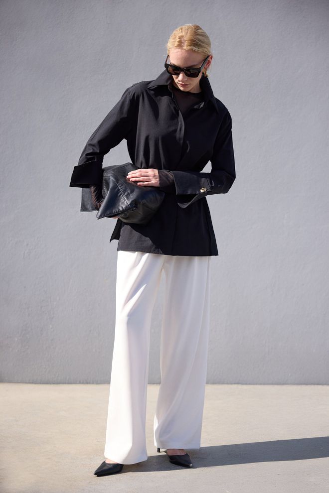 Touche Prive Čierna Formálna Oversize Košeľa S Vrúbkovaným Golierom Veľkoobchod s oblečením 5