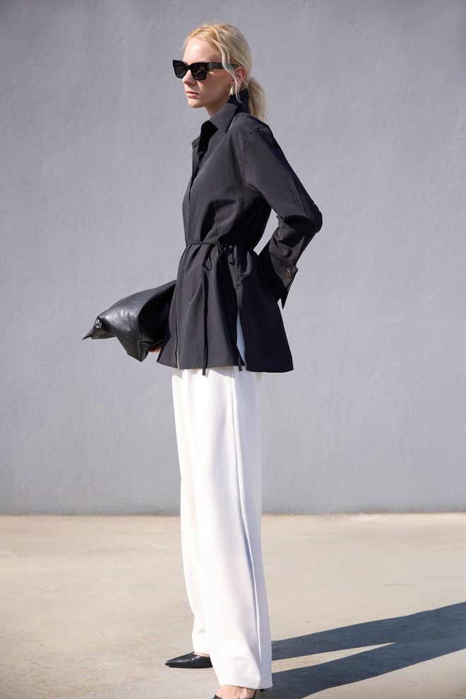 Touche Prive Čierna Formálna Oversize Košeľa S Vrúbkovaným Golierom Veľkoobchod s oblečením Párty