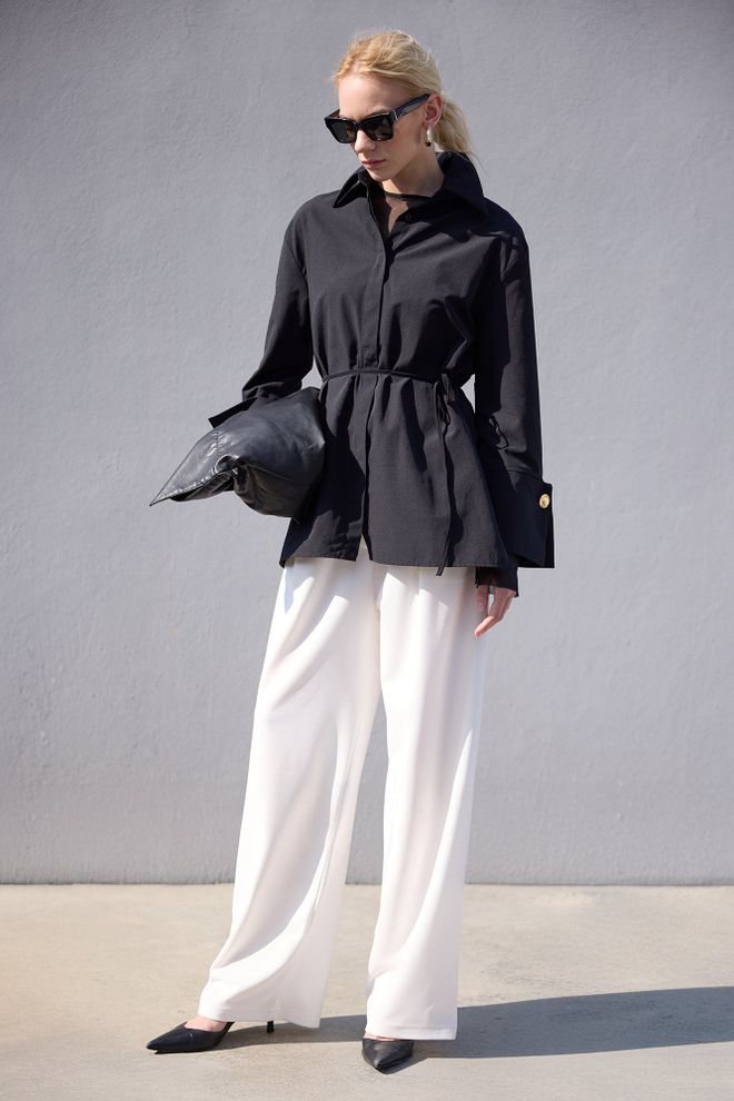 Touche Prive Čierna Formálna Oversize Košeľa S Vrúbkovaným Golierom Veľkoobchod s oblečením 13