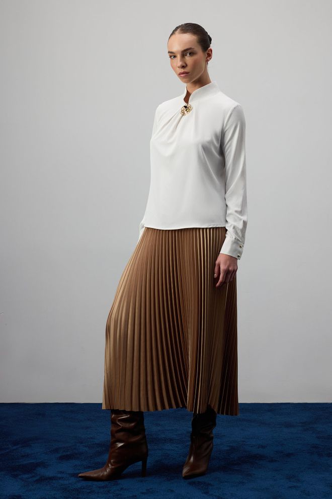 Touche Prive Beyaz Zarif Resmi Tesettür Bluz Toptan Giyim Tesettür