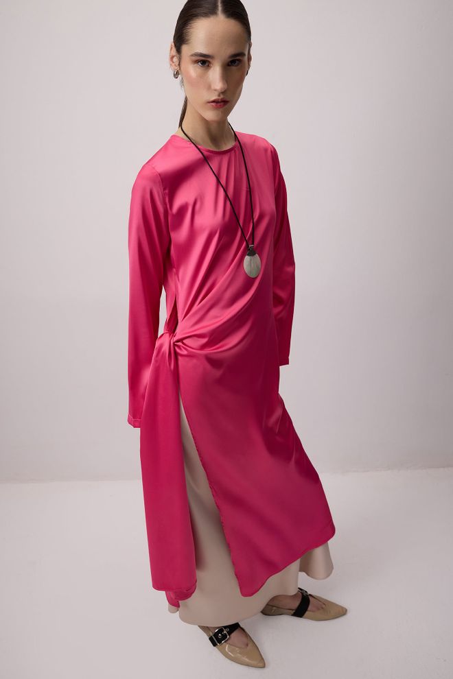 Touche Prive Pink Modest Ethnic Tunic With Round Neck Wholesale Clothing 1