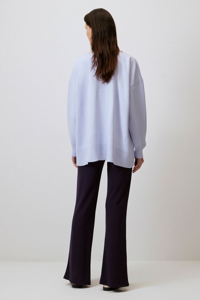 Touche Prive Blue Oversized Fit Sweater With High Neck Wholesale Clothing Elegant