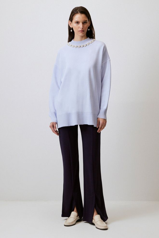 Touche Prive Синий Свитер Оверсайз С Высоким Воротом Оптовая продажа одежды Повседневный