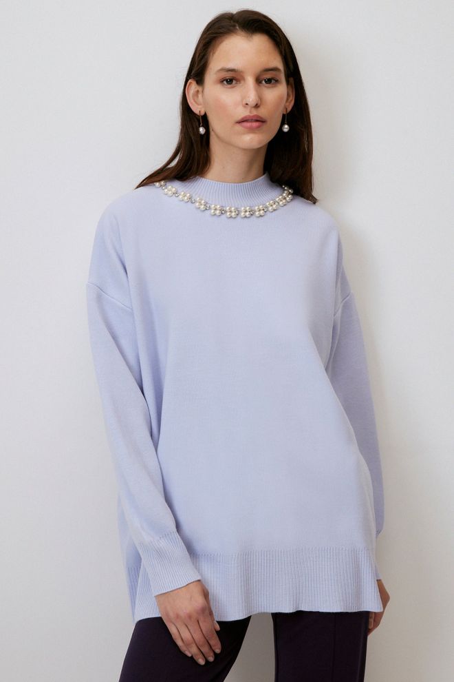 Touche Prive Blue Oversized Fit Sweater With High Neck Wholesale Clothing 1