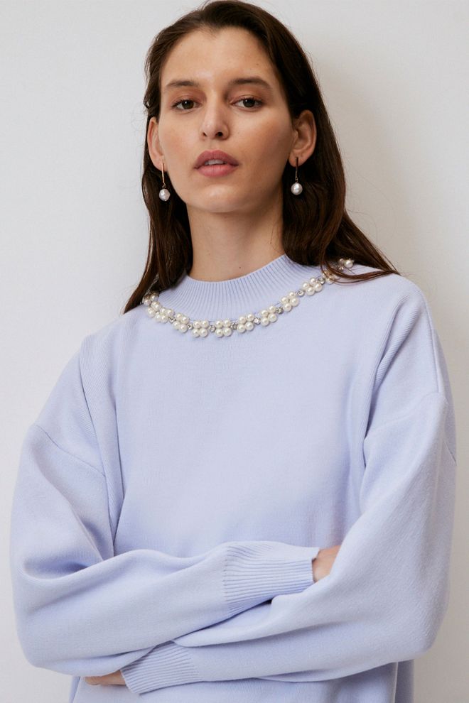 Touche Prive Blue Oversized Fit Sweater With High Neck Wholesale Clothing Lounge