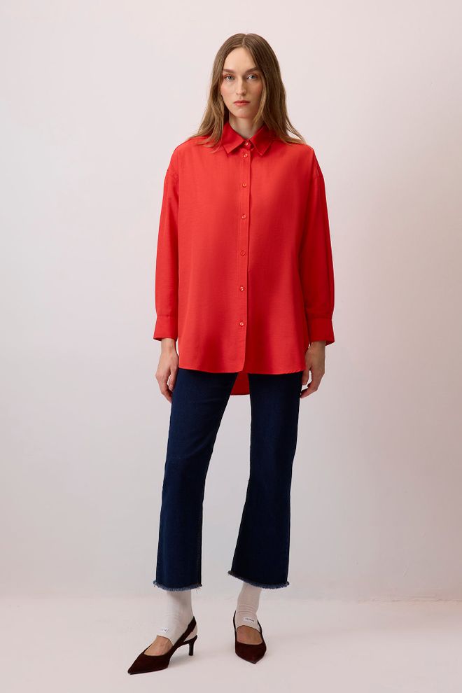 Touche Prive Camisa Roja De Corte Oversized Casual Elegante Ropa al por mayor 1