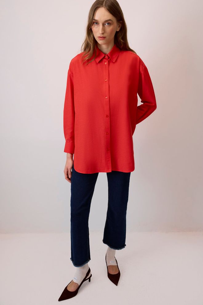 Touche Prive Camisa Roja De Corte Oversized Casual Elegante Ropa al por mayor Salón