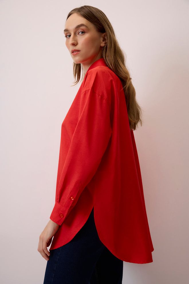 Touche Prive Camisa Roja De Corte Oversized Casual Elegante Ropa al por mayor Primavera