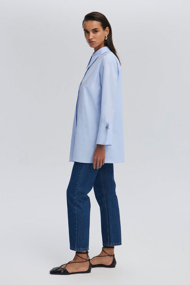 Touche Prive Modrá Formálna Elegantná Neformálna Košeľa Veľkoobchod s oblečením Doma