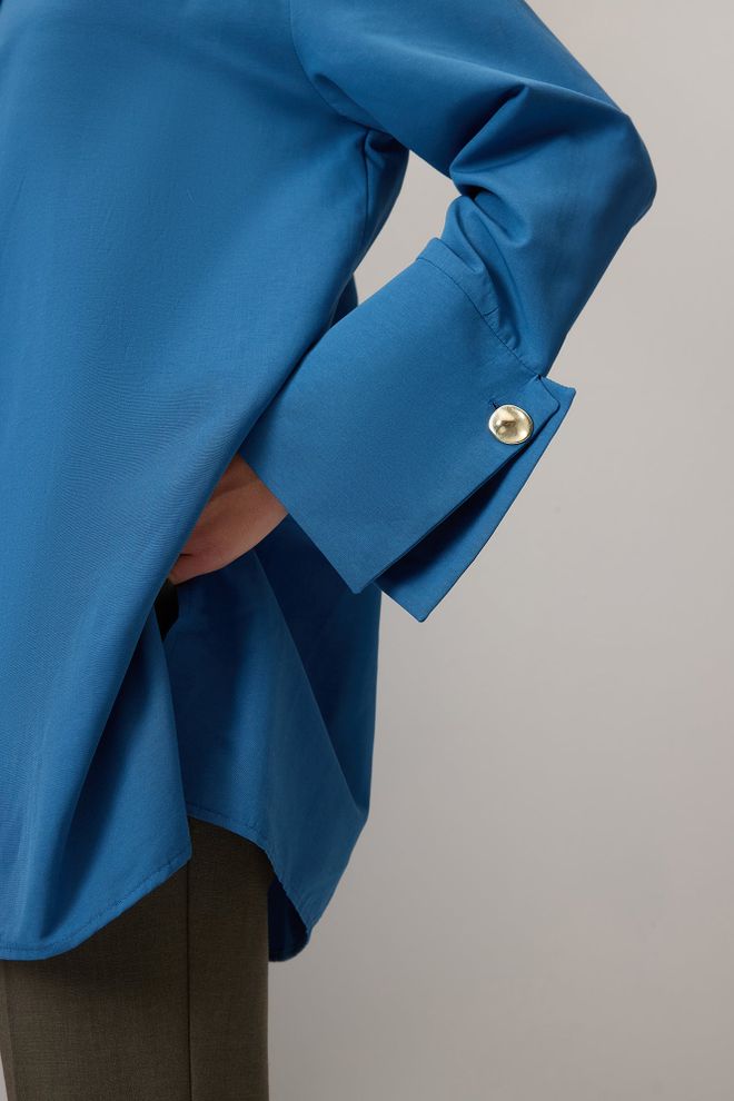 Touche Prive Modrá Košeľa S Polo Golierom A Oversized Zapínanie Na Gombíky Veľkoobchod s oblečením Formálny