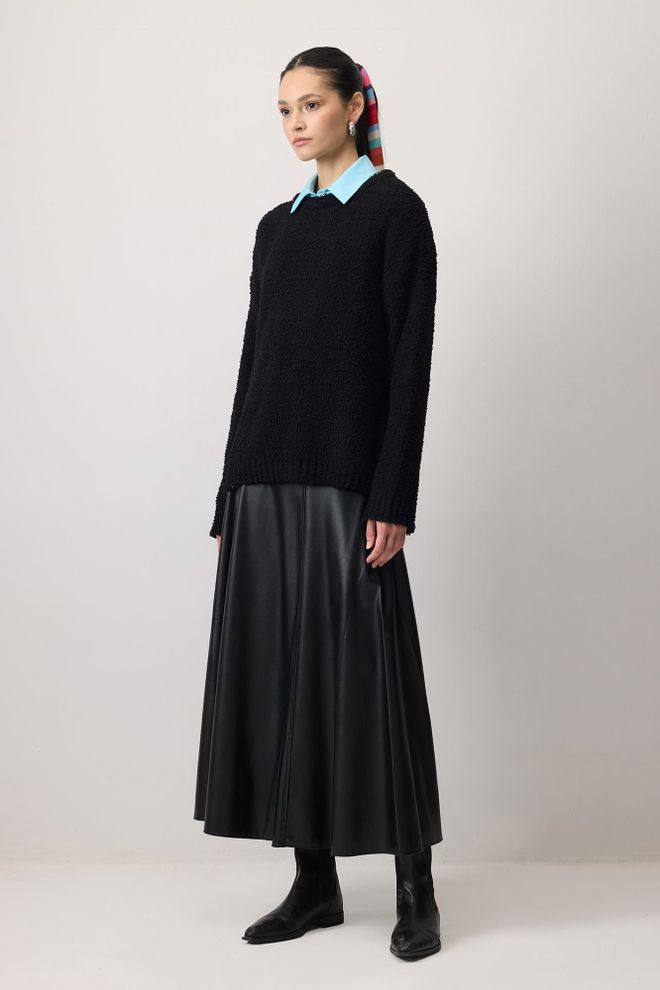 Touche Prive Pulover Negru Cu Decolteu Helancă Și Croială Clasică Îmbrăcăminte cu ridicata Casual