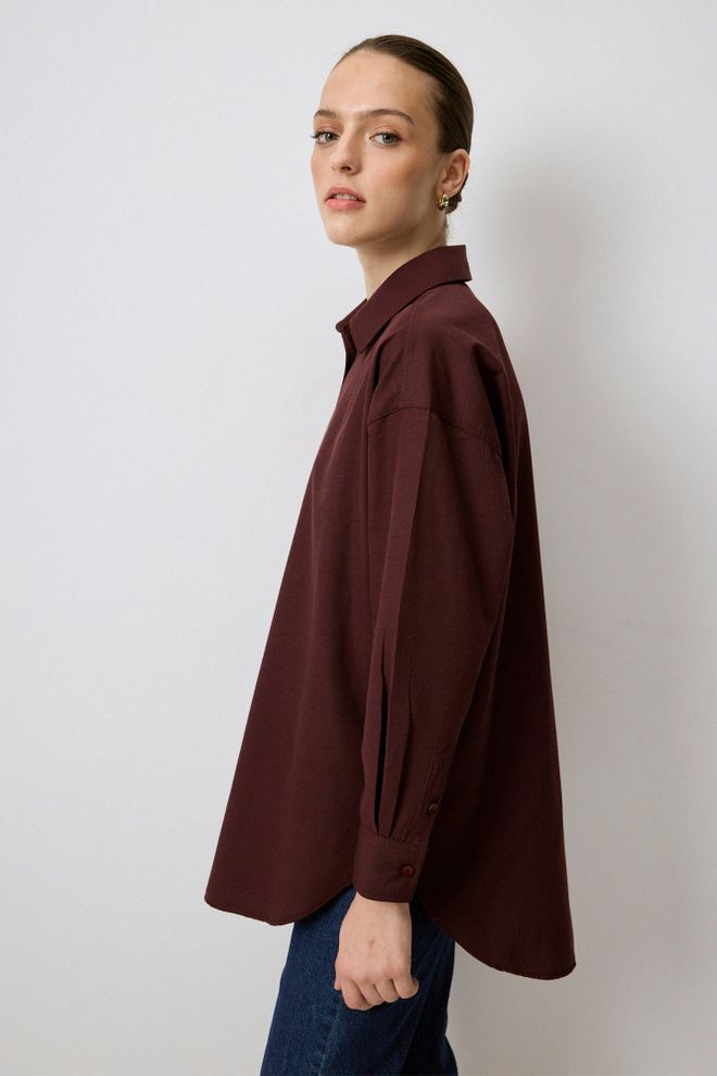 Touche Prive Camisa Marrón Sobredimensionada Con Cuello Polo Ropa al por mayor Primavera