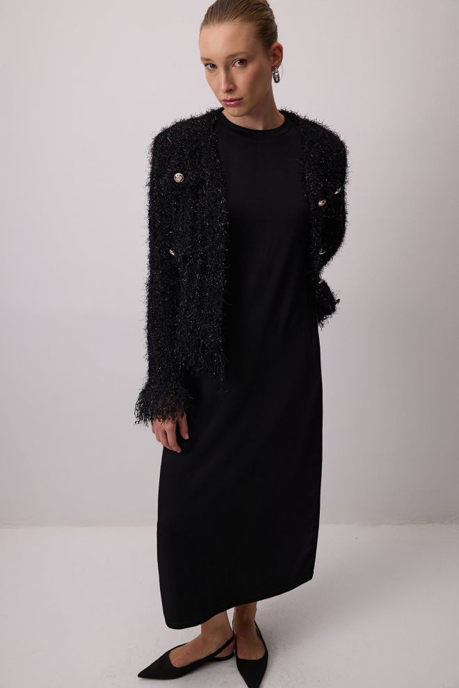 Touche Prive Čierne Šaty Bez Rukávov S Cap Sleeve A Midi Dĺžkou Typ Shift Veľkoobchod s oblečením Neformálny