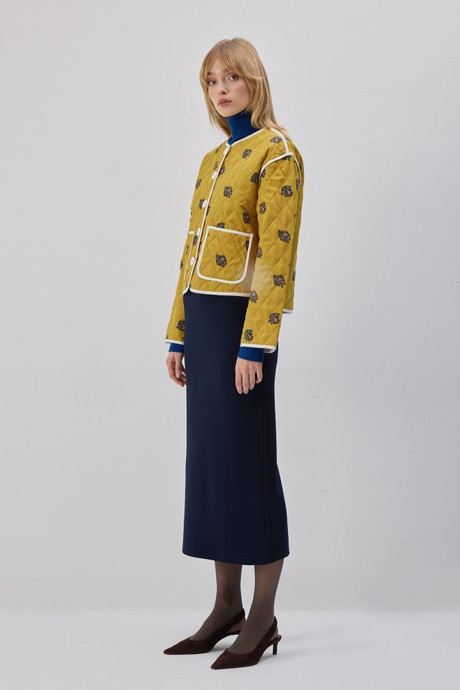 Touche Prive Κίτρινο Φλοράλ Καπιτονέ Μπλουφάν Με Κουμπιά Πουκάμισο Χονδρικό εμπόριο ενδυμάτων Casual