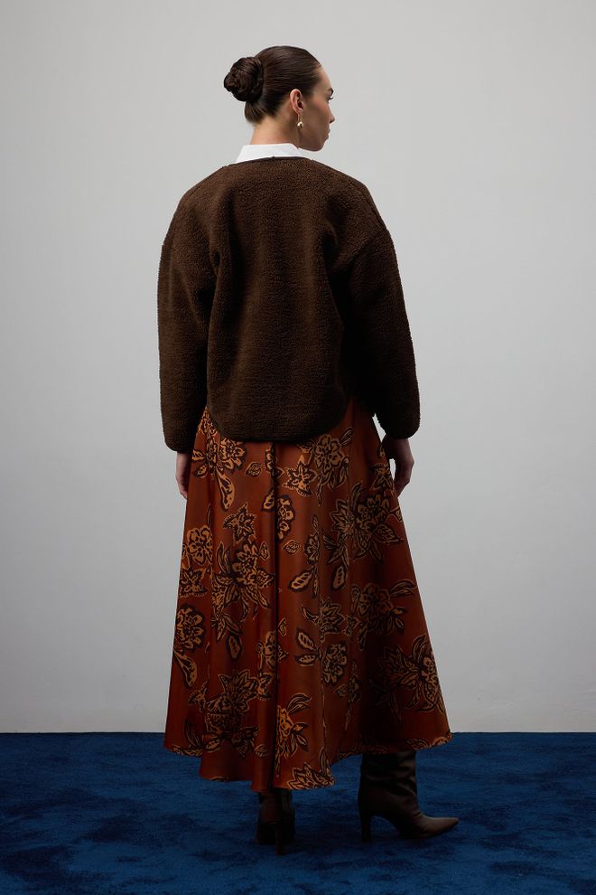 Touche Prive Kahverengi Peluş Ceket Düğmeli Toptan Giyim Tesettür