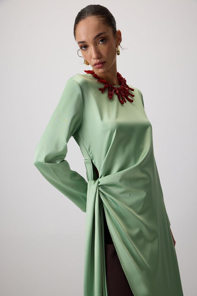 Touche Prive Zelena Elegantna Skromna Tunika Z Zavezovanjem Oblačila na debelo Skromno