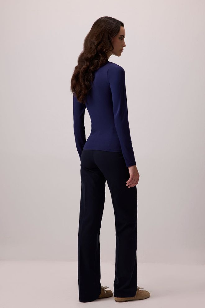 Touche Prive Bodi Mornarsko Modra Ozka Kroj Z Visokim Ovratnikom In Dolgimi Rokavi Oblačila na debelo Pomlad