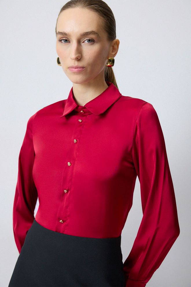 Touche Prive Bordi Crveni Bodi S Polo Izrezom I Dugim Rukavima Veleprodaja odjeće Vintage