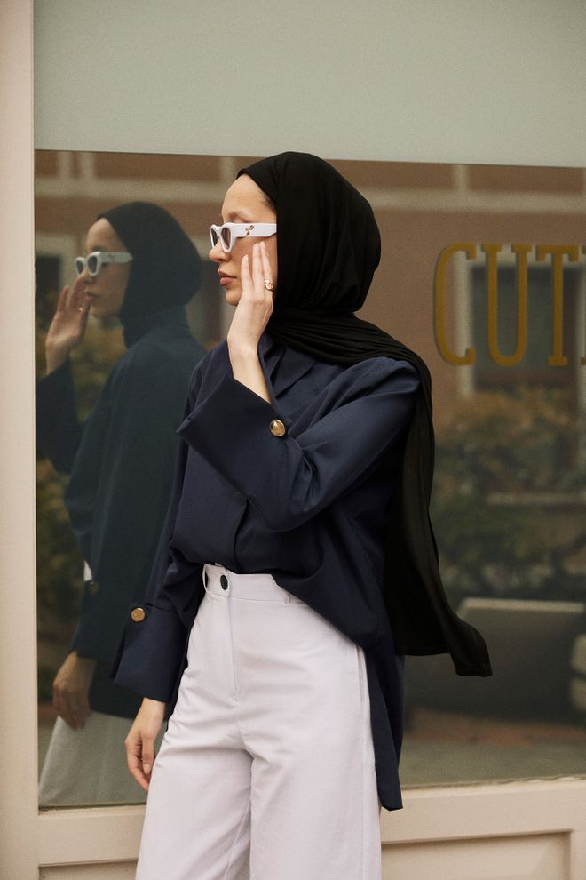 Touche Prive Navy Blue Košeľa Na Gombíky S Voľným Strihom Dlhá Veľkoobchod s oblečením Práca