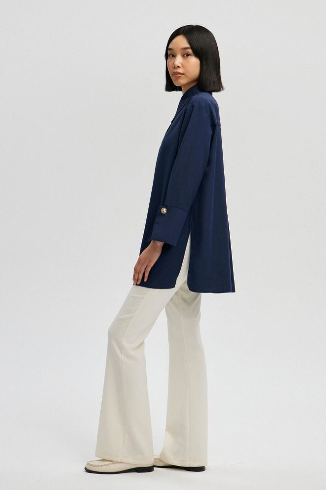 Touche Prive Navy Blue Košeľa Na Gombíky S Voľným Strihom Dlhá Veľkoobchod s oblečením 5