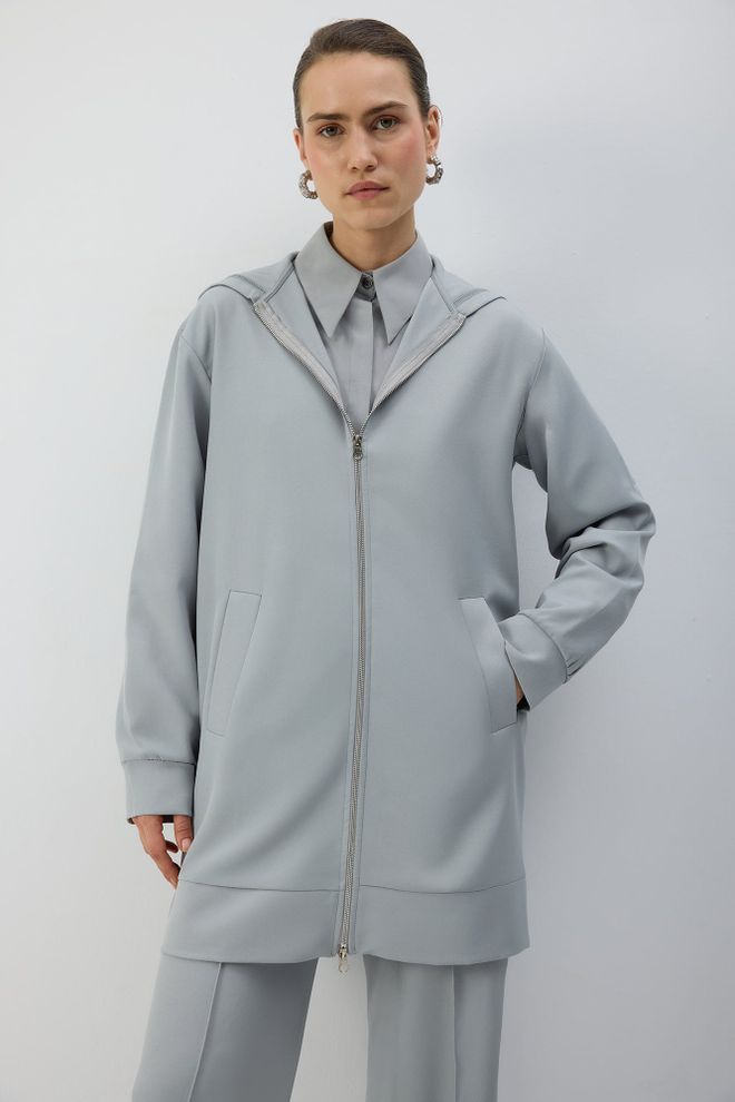 Touche Prive Sivá Bunda S Kapucňou Na Zips Veľkoobchod s oblečením Jar