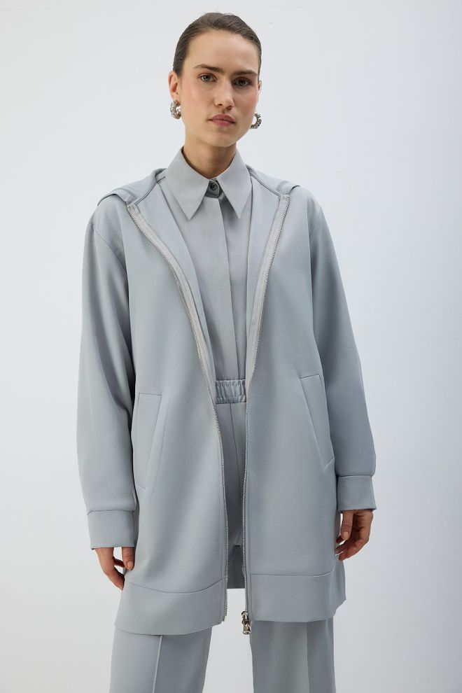 Touche Prive Sivá Bunda S Kapucňou Na Zips Veľkoobchod s oblečením 5