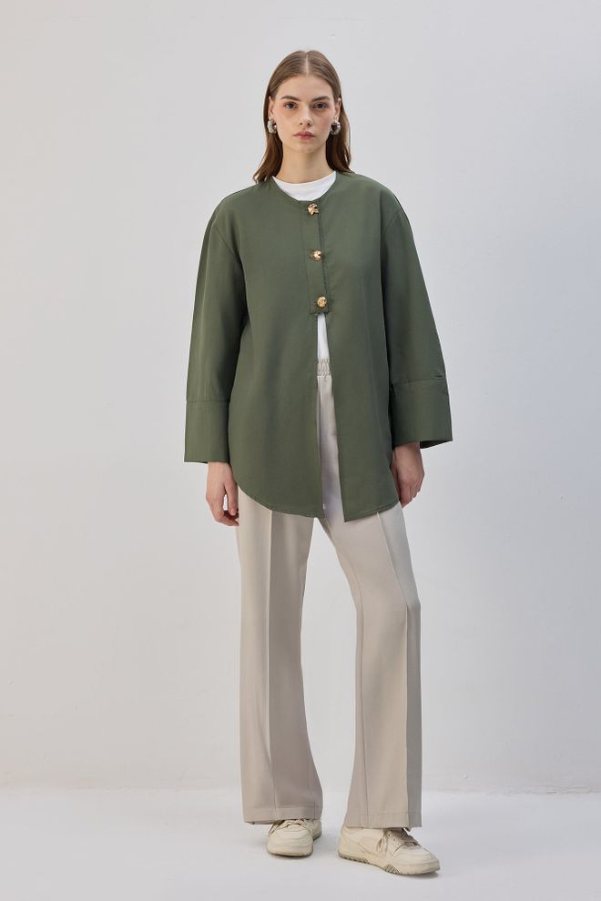 Touche Prive Camisa Verde Elegante Roupas por atacado Modesto