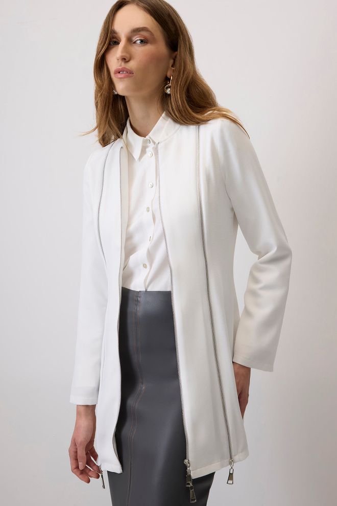 Touche Prive Bela Ozek Enoprsni Blazer Jakna Oblačila na debelo Skromno