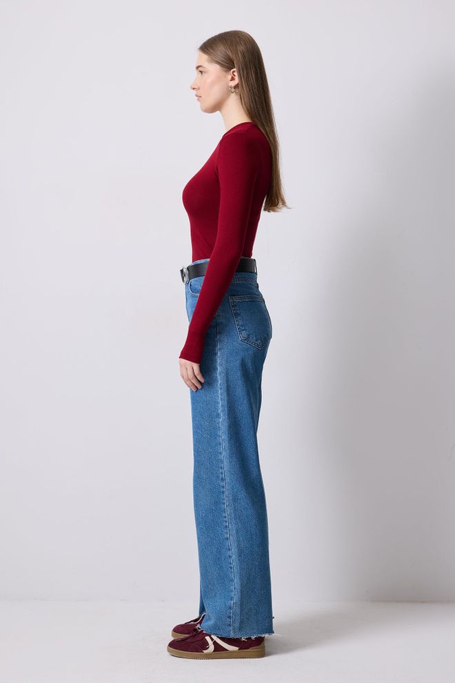 Touche Prive Bodi Bordo Crvena S Dugim Rukavima I Okruglim Izrezom Veleprodaja odjeće Ležerni