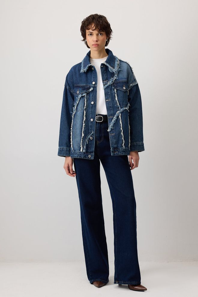 Touche Prive Blauw Oversized Casual Streetwear Jas Groothandel Kleding Casual