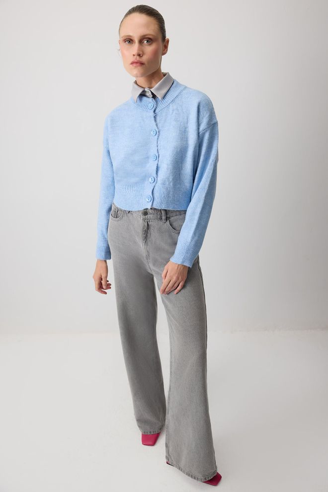 Touche Prive Plava Kardigan S Gumbima I Okruglim Ovratnikom Veleprodaja odjeće Lounge