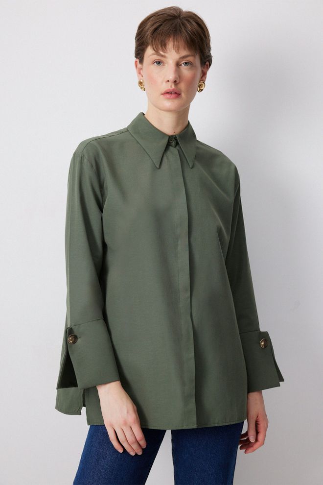 Touche Prive Zelená Košeľa S Polo Výstrihom A Gombíkmi Neformálna Formálna Elegantná Veľkoobchod s oblečením 1