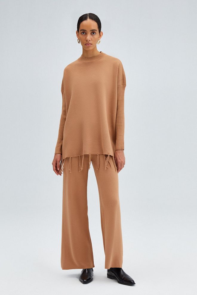 Touche Prive Kahverengi Gündelik Bol Kesim Palazzo Set Toptan Giyim Tesettür