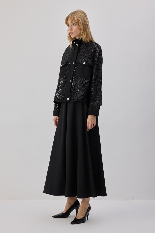 Touche Prive Siyah Payetli Shacket Ceket Toptan Giyim Gündelik