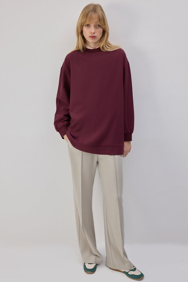 Touche Prive Bordo Tunik Bol Kalıp Ve Balıkçı Yaka İle Toptan Giyim Tesettür