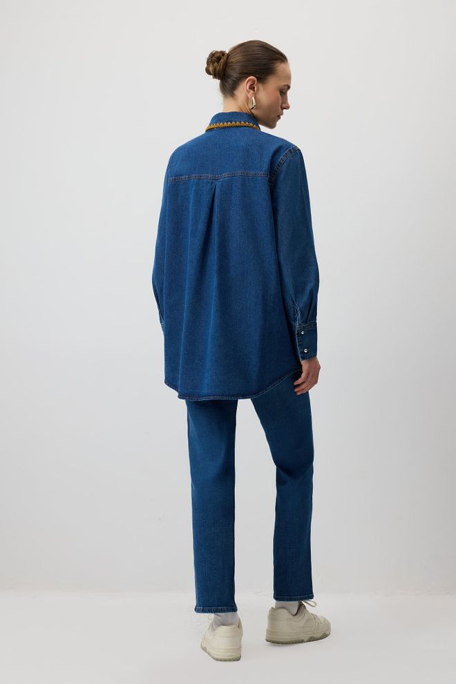 Touche Prive Chemise Bleue Décontractée Vintage Boho Vêtements en gros Décontracté