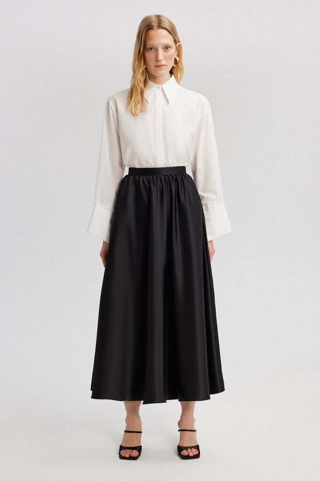 Touche Prive Schwarzer Rock Mit Hoher Taille Und Ausgestelltem Midi Großhandelskleidung Modest