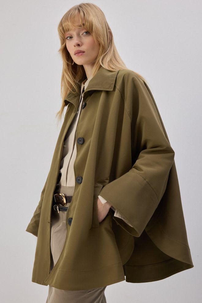 Touche Prive Зелен Елегантен Едноредов Тренчкот Дрехи на едро Небрежен