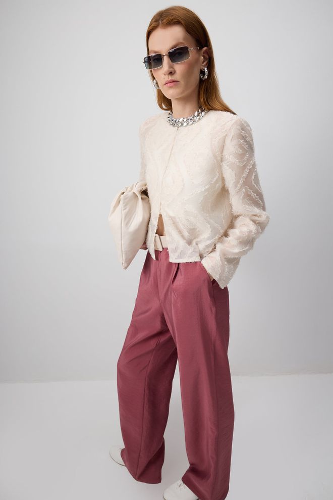 Touche Prive Claret Red Palazzo Pants With High Waist Wholesale Clothing 1