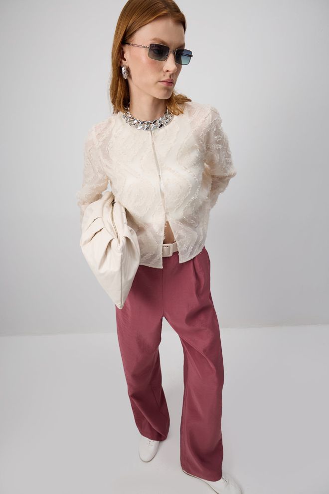 Touche Prive Claret Red Palazzo Pants With High Waist Wholesale Clothing Work